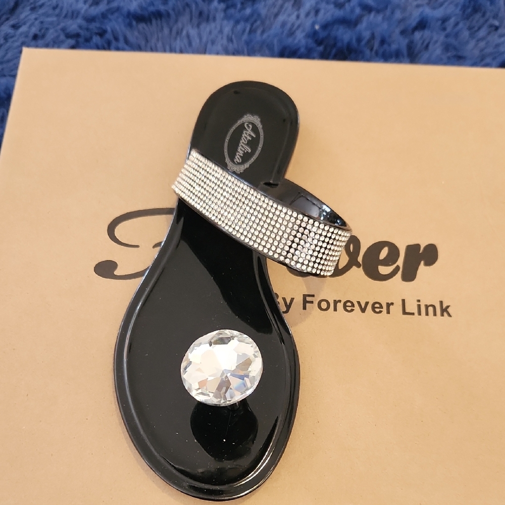 Forever Link Black Rhinestone Women's Sandals